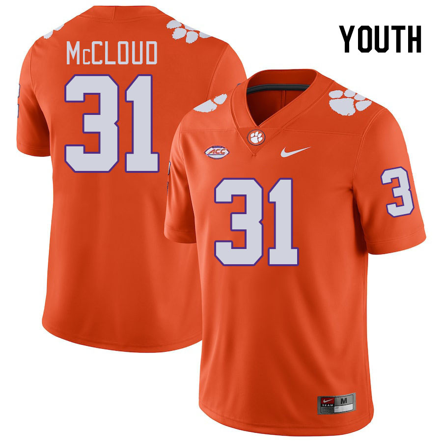 Youth #31 Kobe McCloud Clemson Tigers College Football Jerseys Stitched-Orange